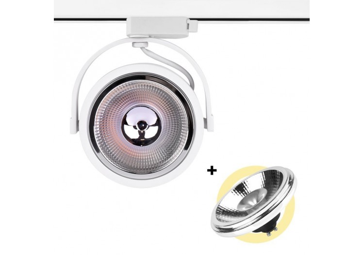 Pack projecteur rail monophasé + ampoule LED AR111 GU10 - K00582-N-BC - Barcelona LED