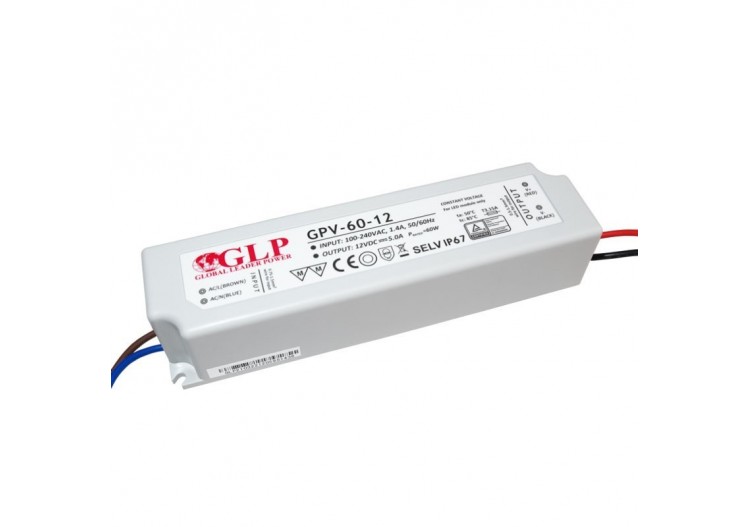 Alimentation LED étanche 12V DC-60W- IP67-GLP - GPV-60-12 - Barcelona LED
