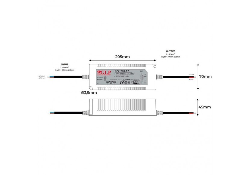 Alimentation LED étanche 12V DC-200W- IP67-GLP - GPV-200-12 - Barcelona LED