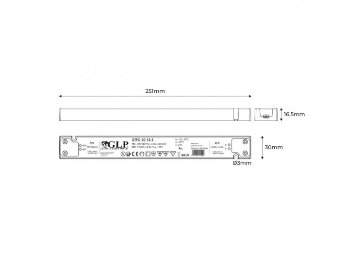 Alimentation LED extra plate 30W 24V-GLP - GTPC-30-24-S - Barcelona LED 2