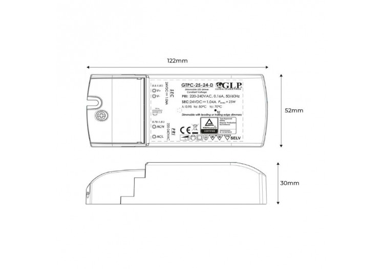 Alimentation LED dimmable Triac 25W 12V-GLP - GTPC-25-12-D - Barcelona LED 2