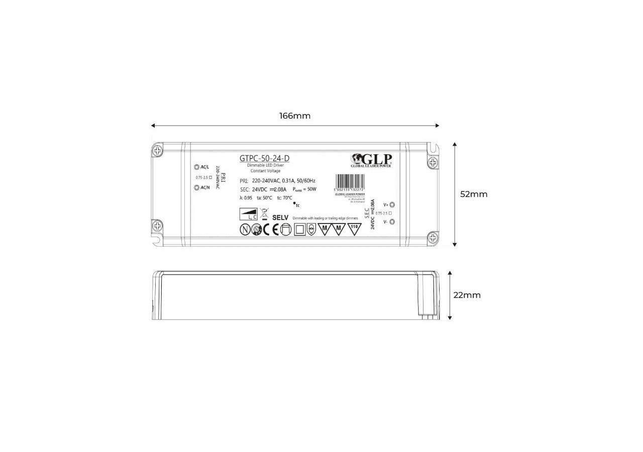 Alimentation LED Triac 50W 24V dimmable à tension constante - GTPC-50-24-D - Barcelona LED