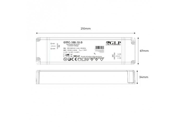 Alimentation LED dimmable Triac 100W 12V-GPL - GTPC-100-12-D - Barcelona LED 2