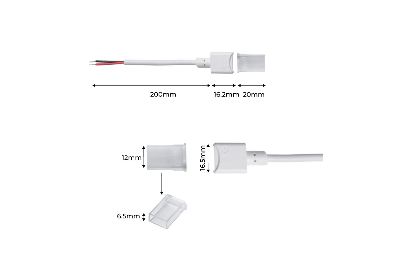 Connecteur initial étanche pour ruban LED 10mm-2 pins-IP68 - SDN10XB-2W200 - Barcelona LED