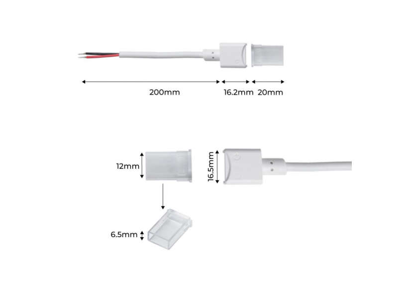 Connecteur initial étanche pour ruban LED 10mm-2 pins-IP68 - SDN10XB-2W200 - Barcelona LED