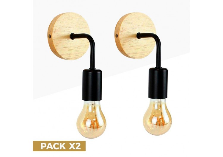 Lot de 2 Appliques murales en bois avec métal flexo "Morgan" - K134-2-N - Barcelona LED
