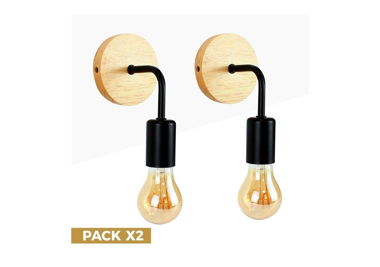 Lot de 2 Appliques murales en bois avec métal flexo "Morgan" - K134-2-N - Barcelona LED