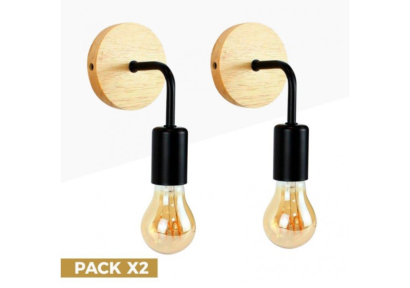 Lot de 2 Appliques murales en bois avec métal flexo "Morgan" - K134-2-N - Barcelona LED