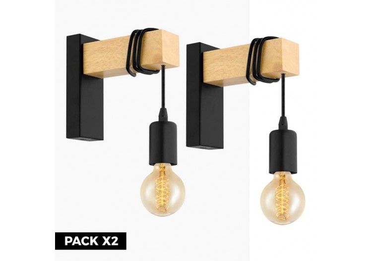 Lot de 2 appliques murales en bois rustique "RUDER" - K130-2-N - Barcelona LED