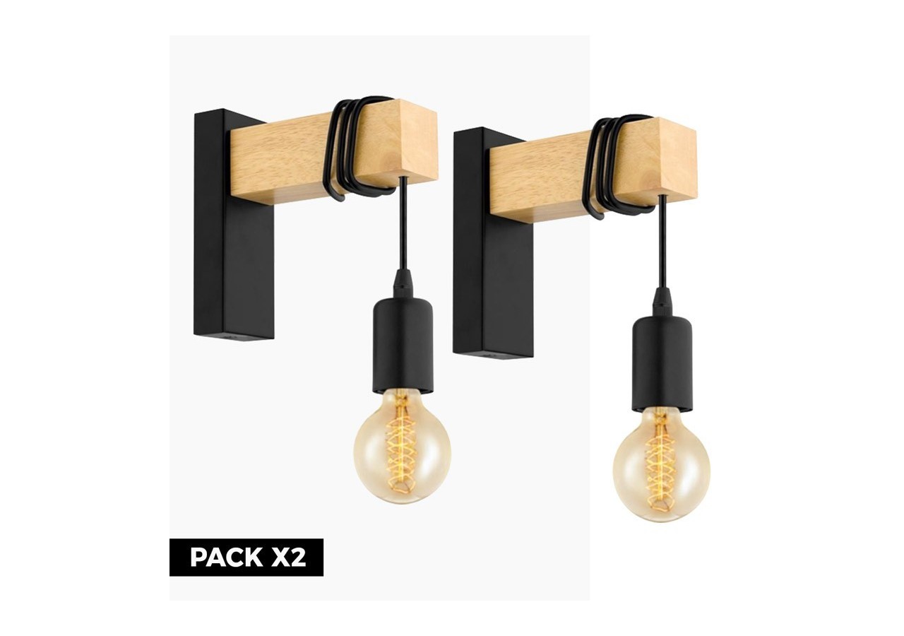Lot de 2 appliques murales en bois rustique "RUDER" - K130-2-N - Barcelona LED