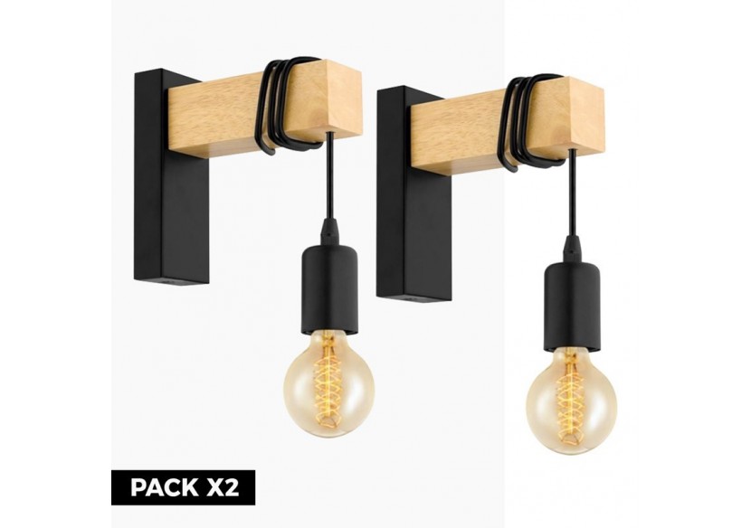 Lot de 2 appliques murales en bois rustique "RUDER" - K130-2-N - Barcelona LED