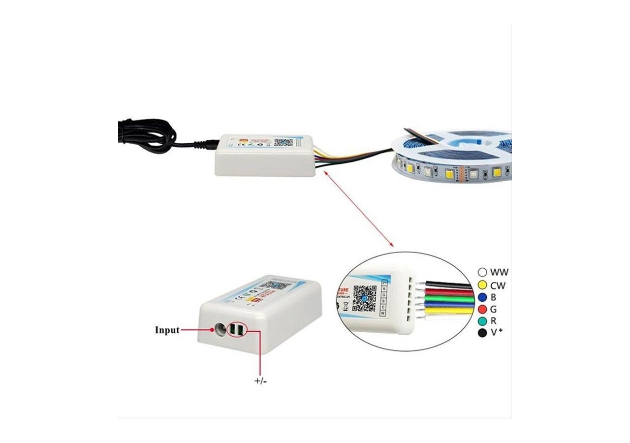 Contrôleur LED RGB+CCT SMART WIFI avec télécommande-12-24V DC-5 canaux - B1644-3-RGB+CCT - Barcelona LED