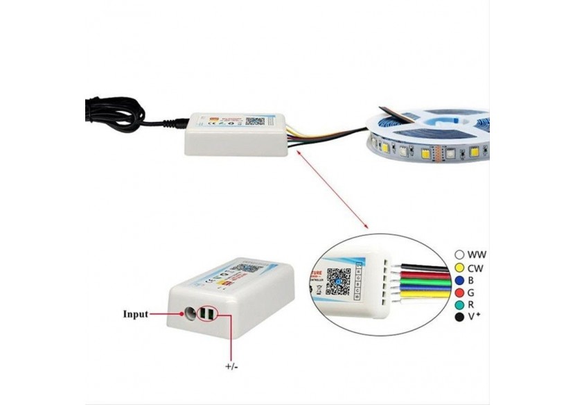 Contrôleur LED RGB+CCT SMART WIFI avec télécommande-12-24V DC-5 canaux - B1644-3-RGB+CCT - Barcelona LED