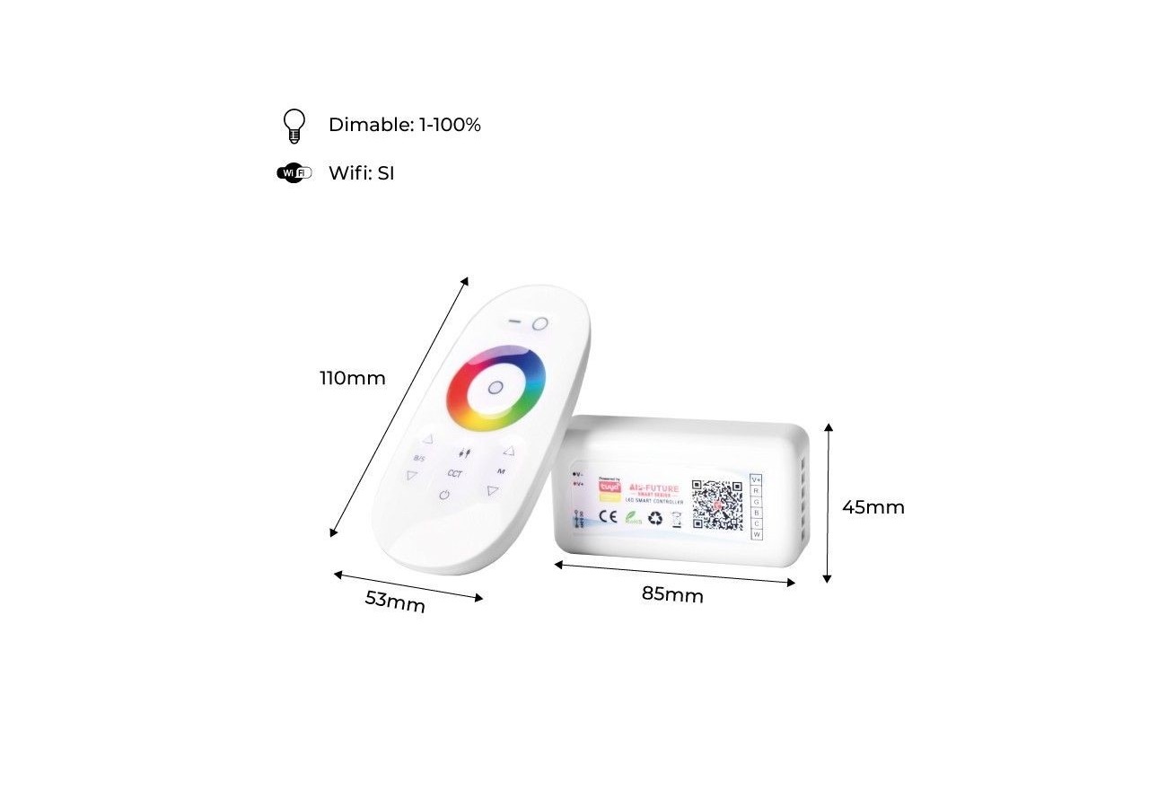 Contrôleur LED RGB+CCT SMART WIFI avec télécommande-12-24V DC-5 canaux - B1644-3-RGB+CCT - Barcelona LED