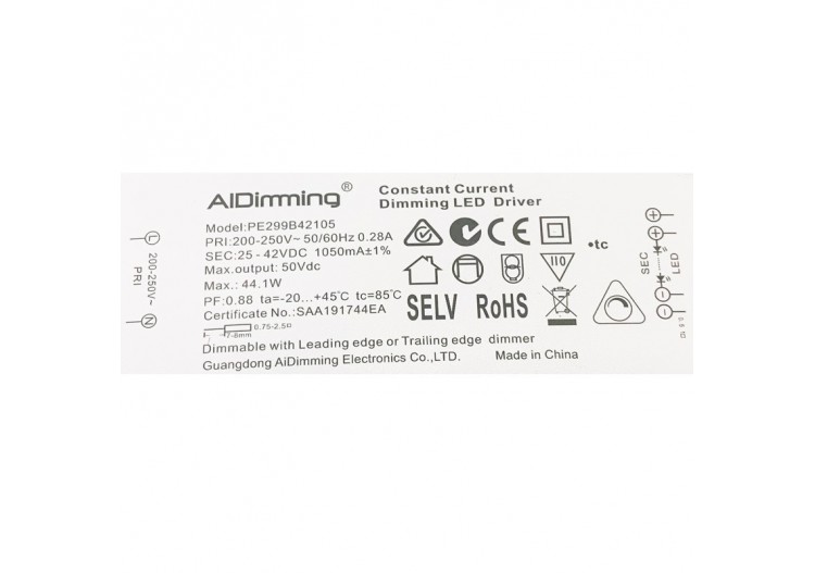 Driver Triac dimmable 25-42VDC 1050MA - PE299B42105 - Barcelona LED 2