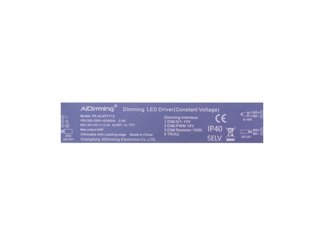 Alimentation dimmable TRIAC DC 12V 40W 3.3A 40W IP40 - PE-AL40TV12 - Barcelona LED