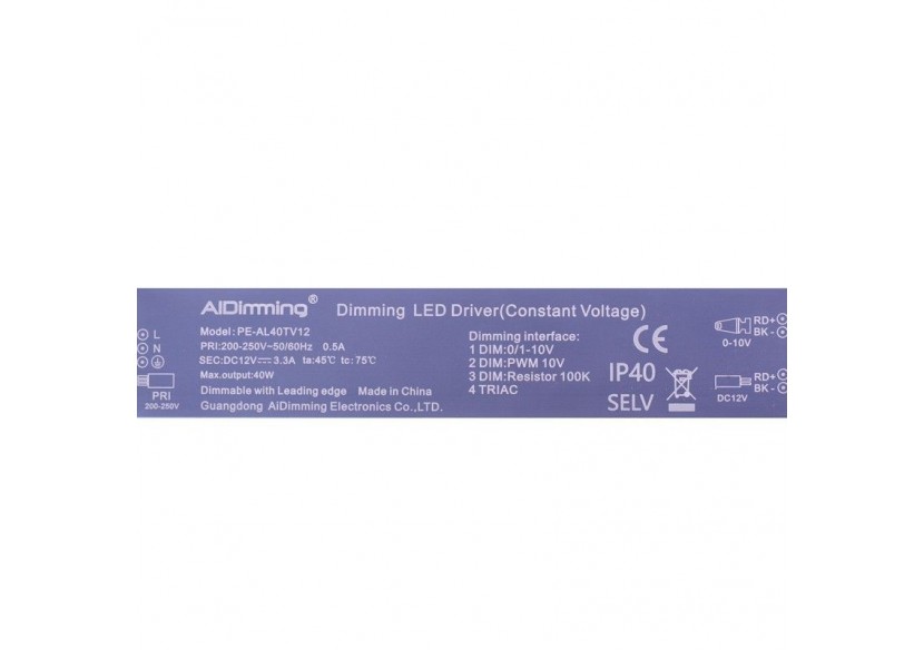 Alimentation dimmable TRIAC DC 12V 40W 3.3A 40W IP40 - PE-AL40TV12 - Barcelona LED