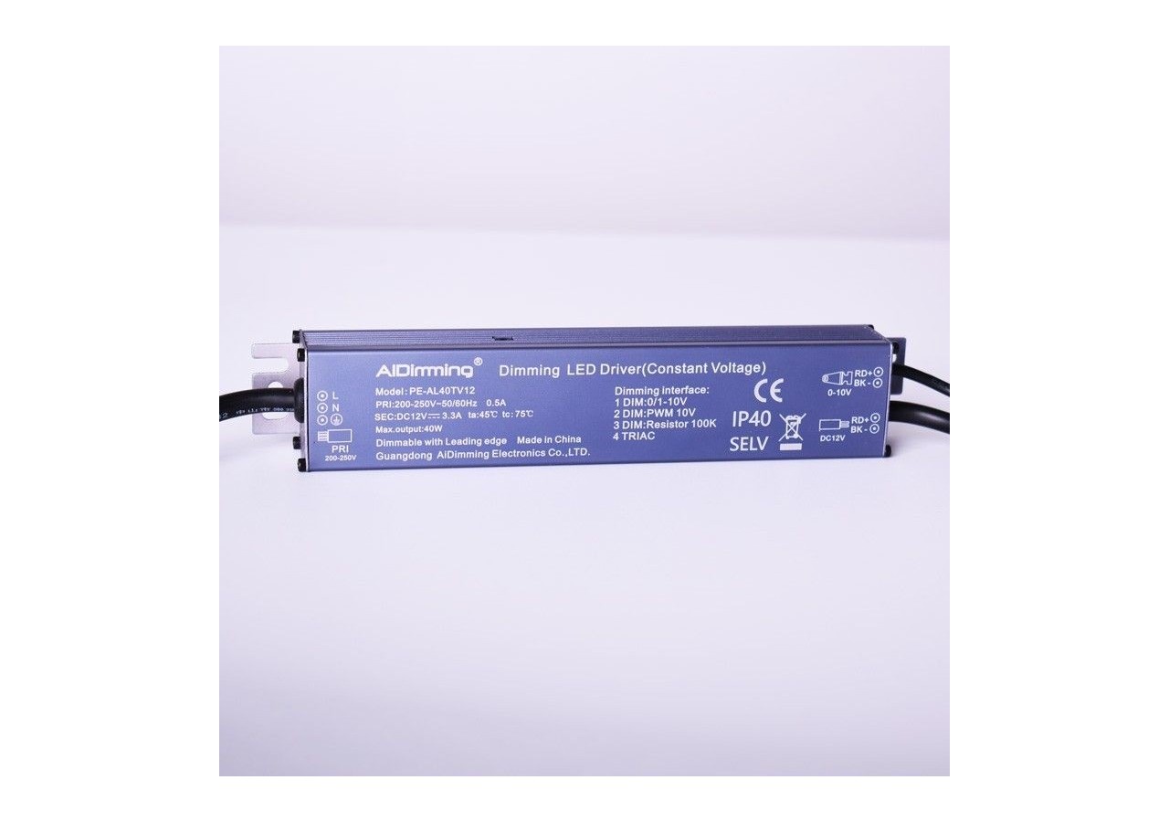 Alimentation dimmable TRIAC DC 12V 40W 3.3A 40W IP40 - PE-AL40TV12 - Barcelona LED