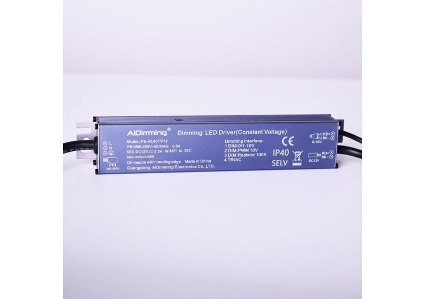 Alimentation dimmable TRIAC DC 12V 40W 3.3A 40W IP40 - PE-AL40TV12 - Barcelona LED