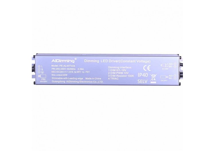 Transformateur Triac dimmable DC 24V 42W 1.67A IP40 - PE-AL40TV24 - Barcelona LED 2
