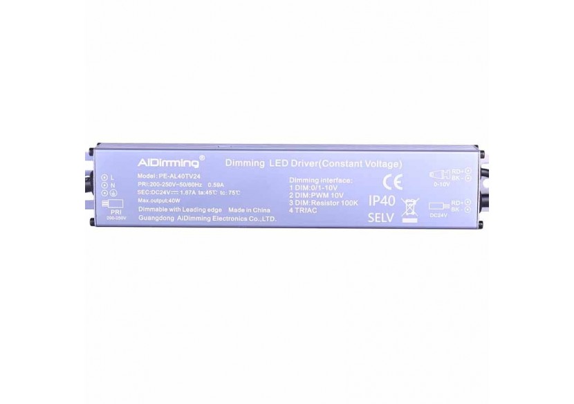 Transformateur Triac dimmable DC 24V 42W 1.67A IP40 - PE-AL40TV24 - Barcelona LED