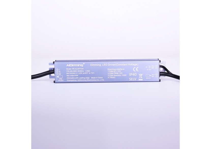 Transformateur Triac dimmable DC 24V 42W 1.67A IP40 - PE-AL40TV24 - Barcelona LED