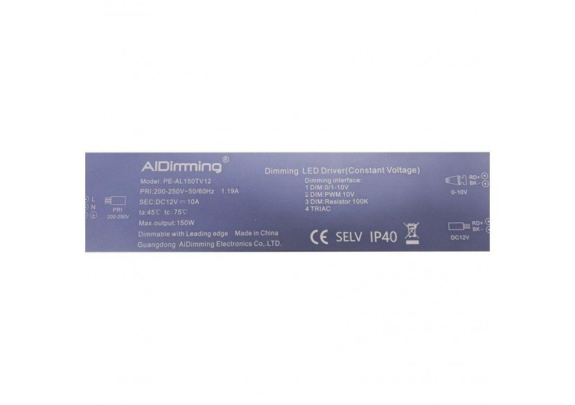 Alimentation LED dimmable TRIAC/0-10V 200-250V-Sortie 12V-10A-120W - PE-AL150TV12 - Barcelona LED