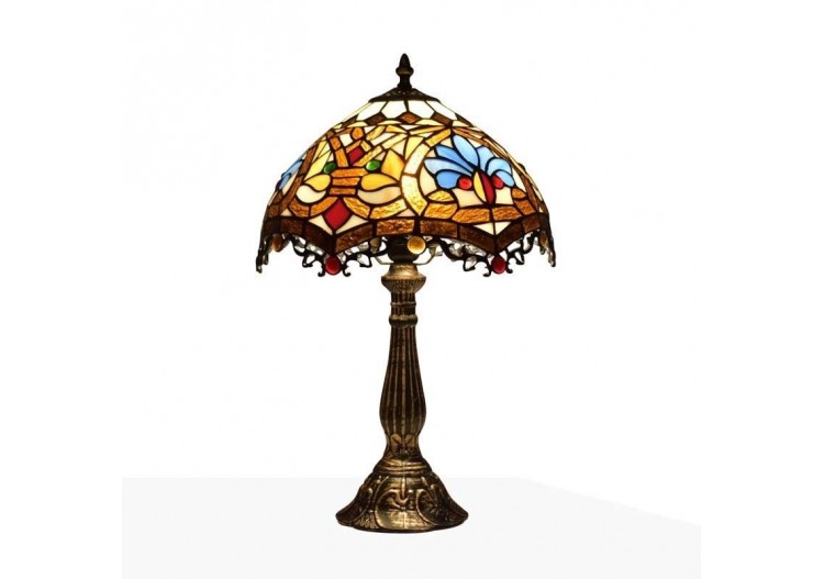 Lampe de table d'inspiration Tiffany avec mosaïque florale en verre - L3077 - Barcelona LED