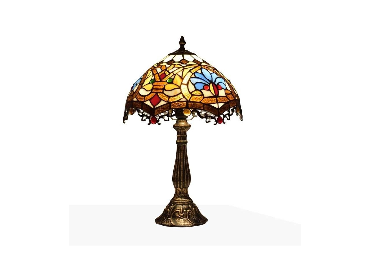 Lampe de table d'inspiration Tiffany avec mosaïque florale en verre - L3077 - Barcelona LED