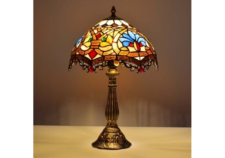 Lampe de table d'inspiration Tiffany avec mosaïque florale en verre - L3077 - Barcelona LED 2