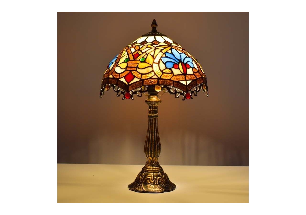 Lampe de table d'inspiration Tiffany avec mosaïque florale en verre - L3077 - Barcelona LED