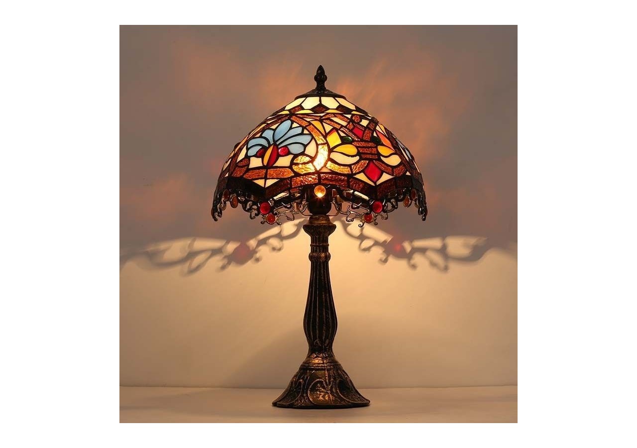 Lampe de table d'inspiration Tiffany avec mosaïque florale en verre - L3077 - Barcelona LED