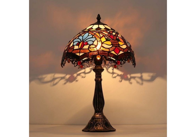 Lampe de table d'inspiration Tiffany avec mosaïque florale en verre - L3077 - Barcelona LED