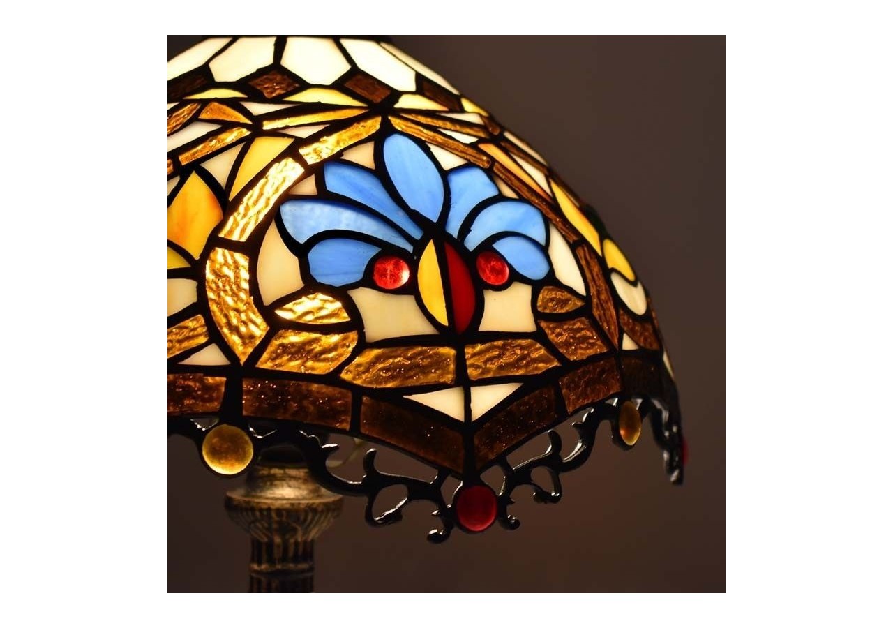 Lampe de table d'inspiration Tiffany avec mosaïque florale en verre - L3077 - Barcelona LED