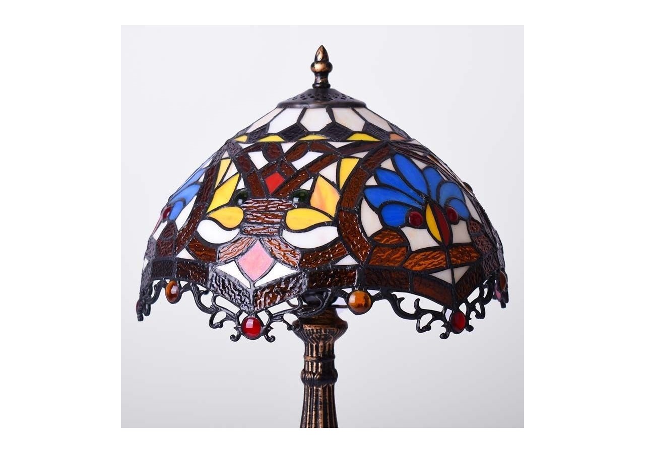 Lampe de table d'inspiration Tiffany avec mosaïque florale en verre - L3077 - Barcelona LED