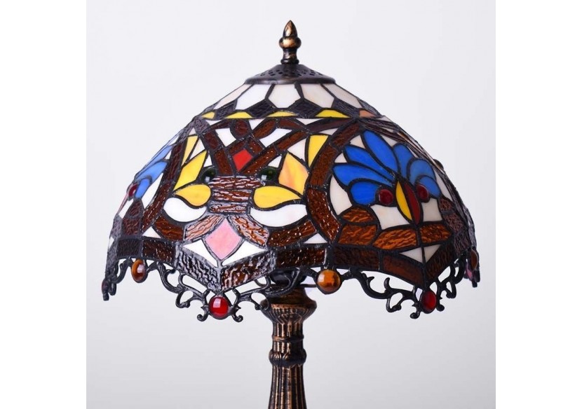 Lampe de table d'inspiration Tiffany avec mosaïque florale en verre - L3077 - Barcelona LED