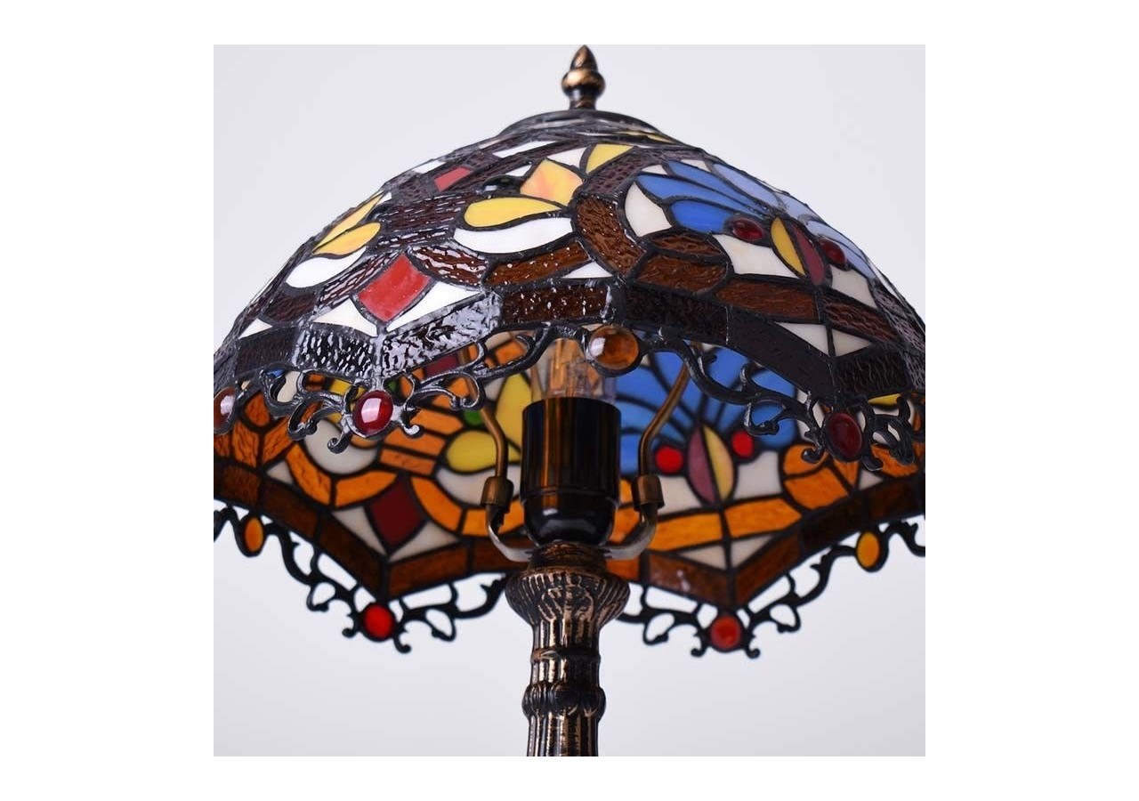 Lampe de table d'inspiration Tiffany avec mosaïque florale en verre - L3077 - Barcelona LED