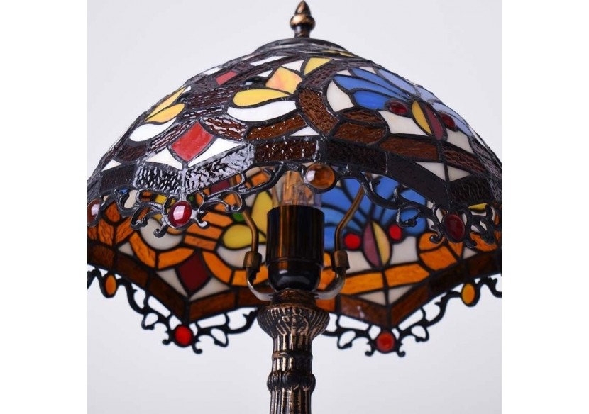 Lampe de table d'inspiration Tiffany avec mosaïque florale en verre - L3077 - Barcelona LED