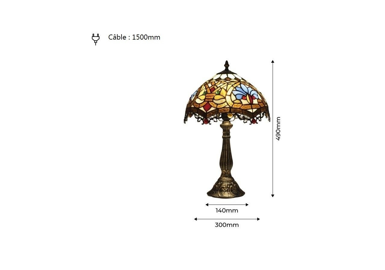 Lampe de table d'inspiration Tiffany avec mosaïque florale en verre - L3077 - Barcelona LED