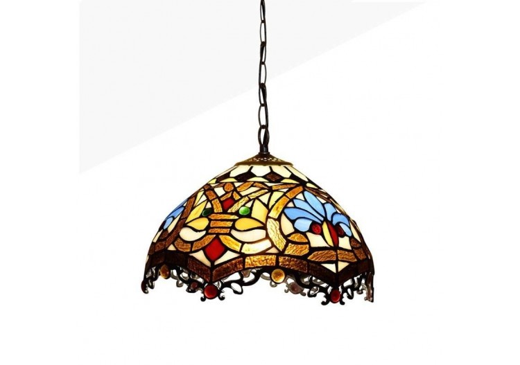 Suspension d'inspiration Tiffany avec mosaïque florale en verre - L3078 - Barcelona LED