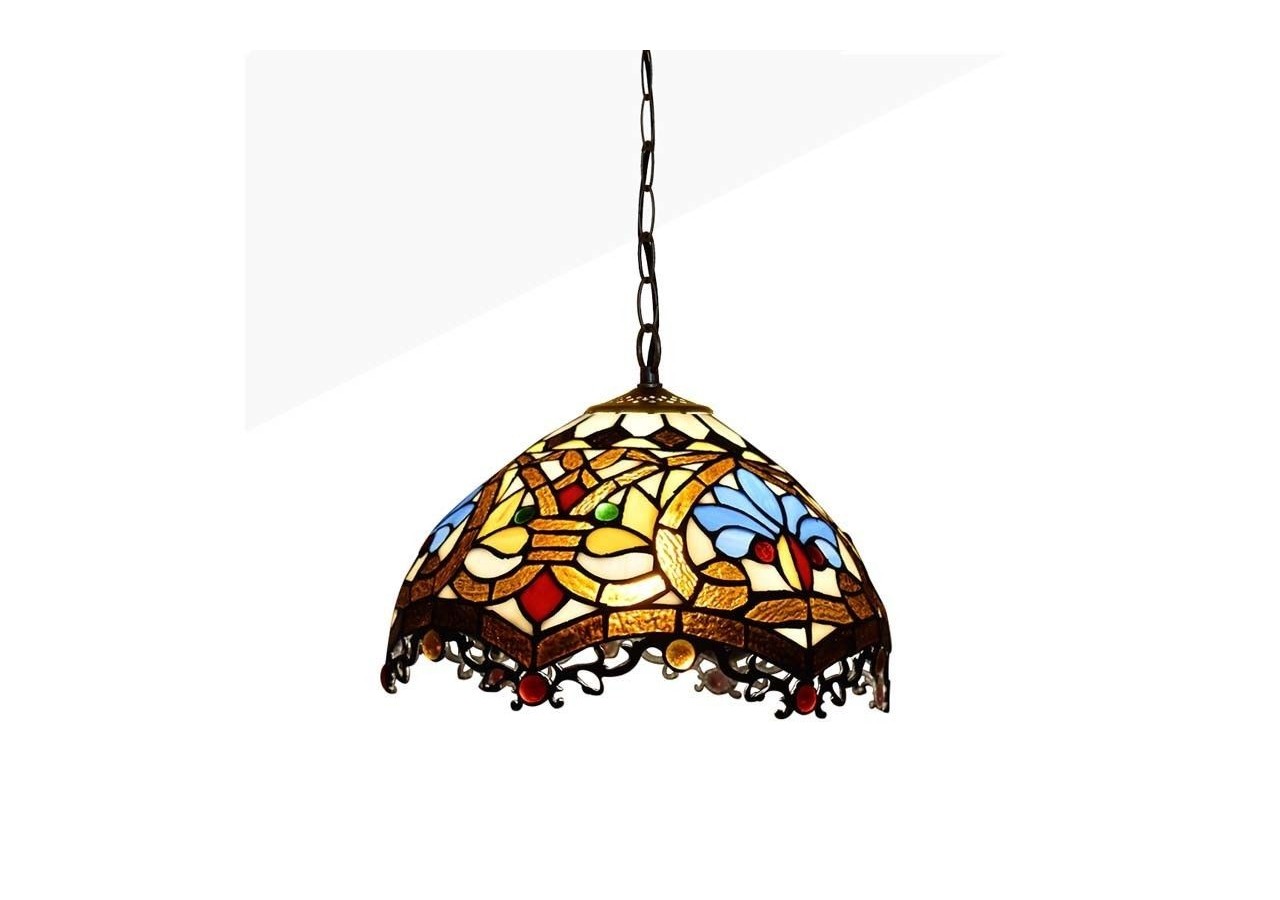 Suspension d'inspiration Tiffany avec mosaïque florale en verre - L3078 - Barcelona LED
