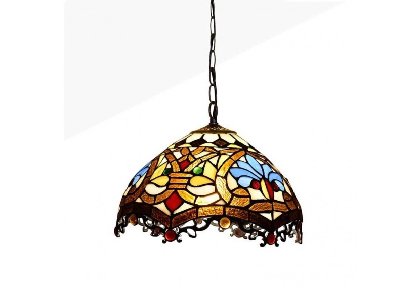 Suspension d'inspiration Tiffany avec mosaïque florale en verre - L3078 - Barcelona LED