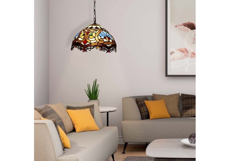 Suspension d'inspiration Tiffany avec mosaïque florale en verre - L3078 - Barcelona LED 2
