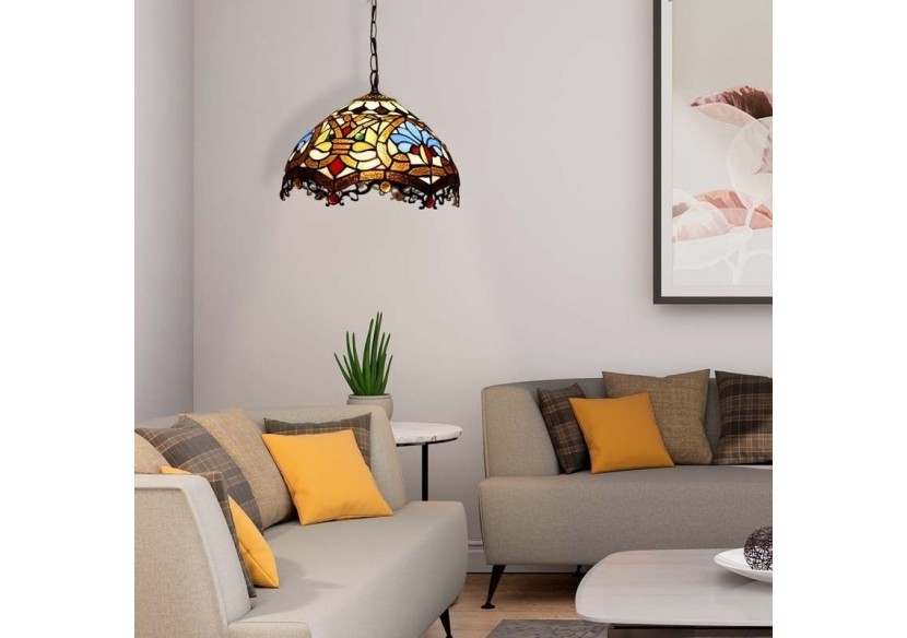 Suspension d'inspiration Tiffany avec mosaïque florale en verre - L3078 - Barcelona LED