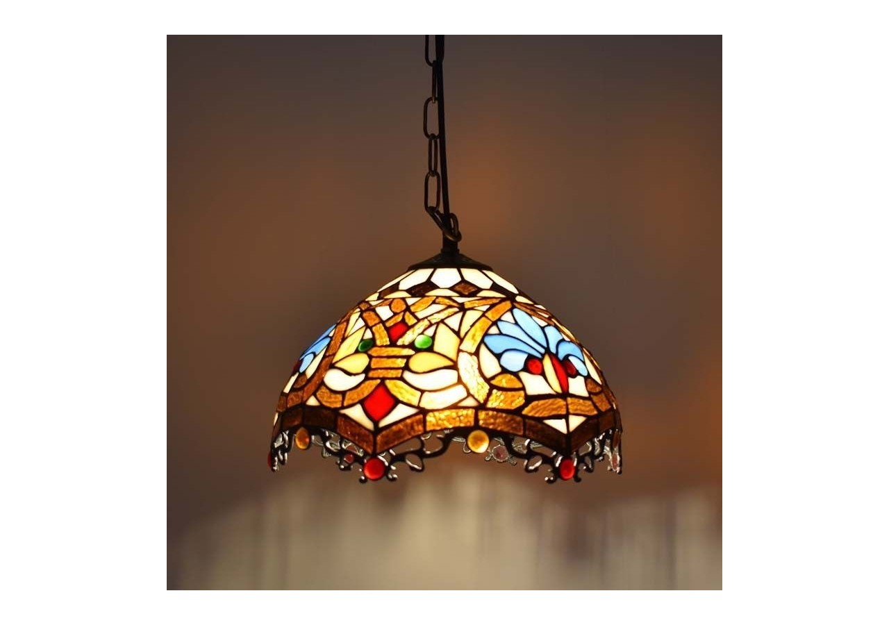 Suspension d'inspiration Tiffany avec mosaïque florale en verre - L3078 - Barcelona LED