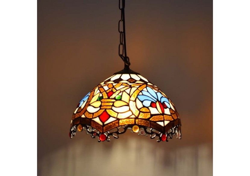 Suspension d'inspiration Tiffany avec mosaïque florale en verre - L3078 - Barcelona LED