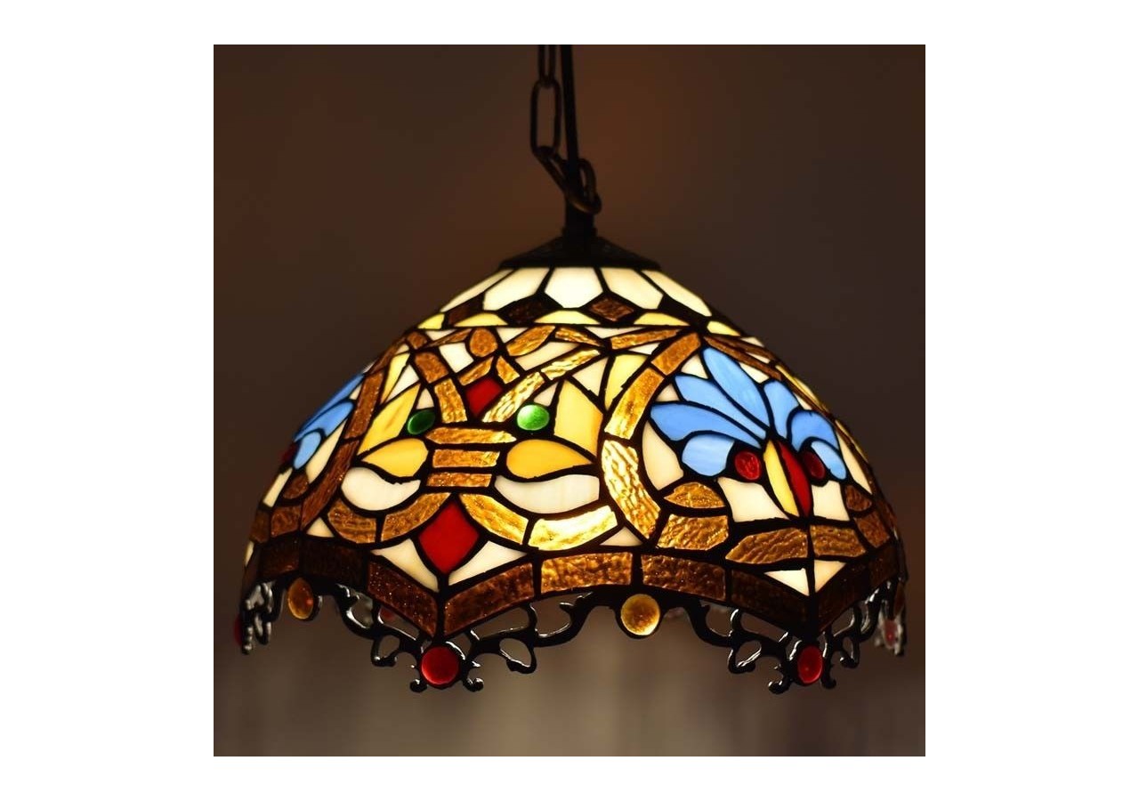 Suspension d'inspiration Tiffany avec mosaïque florale en verre - L3078 - Barcelona LED