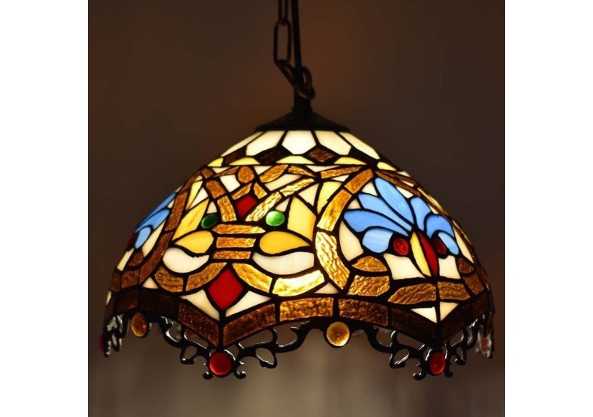 Suspension d'inspiration Tiffany avec mosaïque florale en verre - L3078 - Barcelona LED