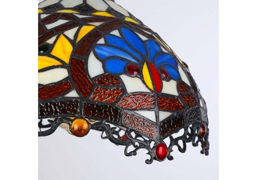 Suspension d'inspiration Tiffany avec mosaïque florale en verre - L3078 - Barcelona LED