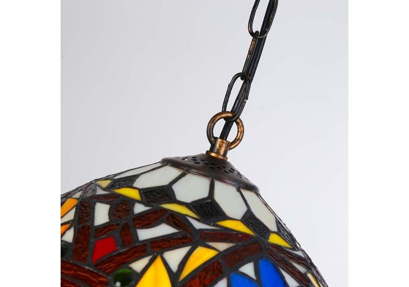 Suspension d'inspiration Tiffany avec mosaïque florale en verre - L3078 - Barcelona LED